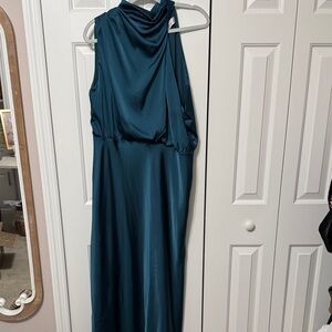 Petal and Pup Teal Satin Sleeveless Cowl Neck Dress
